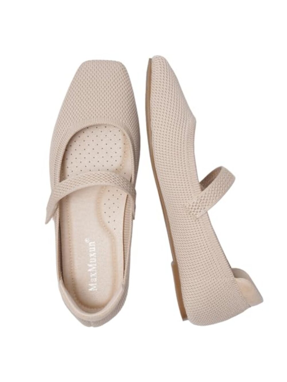 Women's Knit Ballet Flats Square Toe Mary Jane Comfortable Dressy Shoes